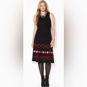 Lauren Ralph Lauren Black Western Knit Short Sleeve Midi Dress